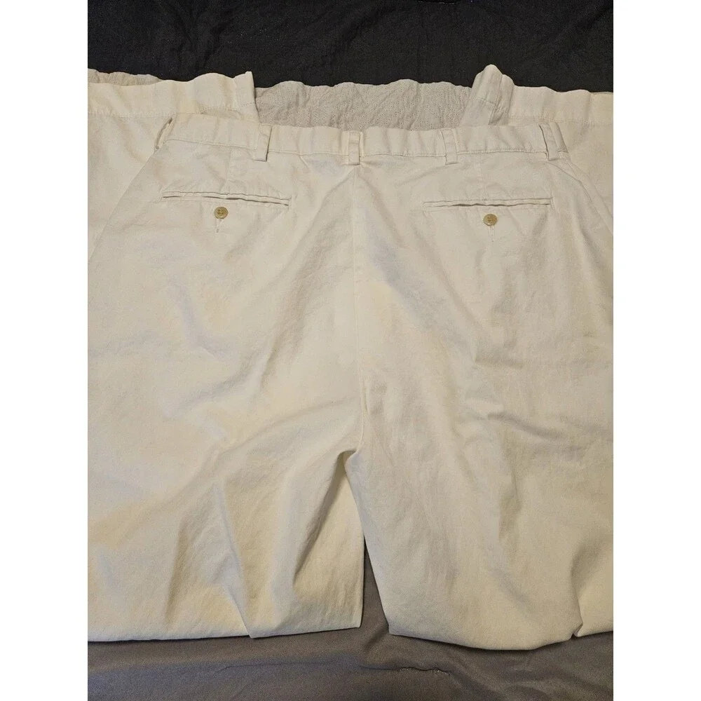 Polo Ralph Lauren Men's 35x30 Ivory White Cotton Pleaded Trousers
